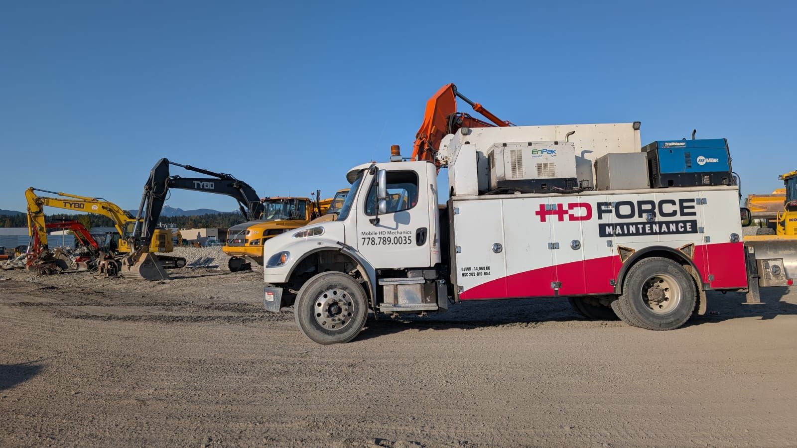 HD Force service truck at an equipment yard